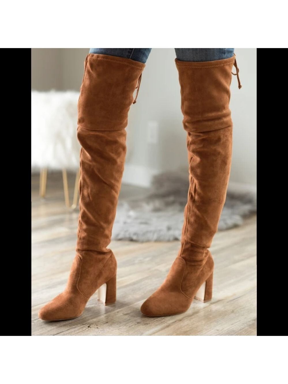Just In Boots over knee camel Vegan Suede